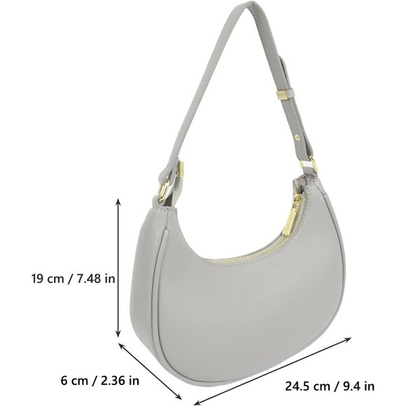 Women Grey Retro Classic Clutch Shoulder Tote Hand Bag With Zipper Closure - Picture 2 of 2